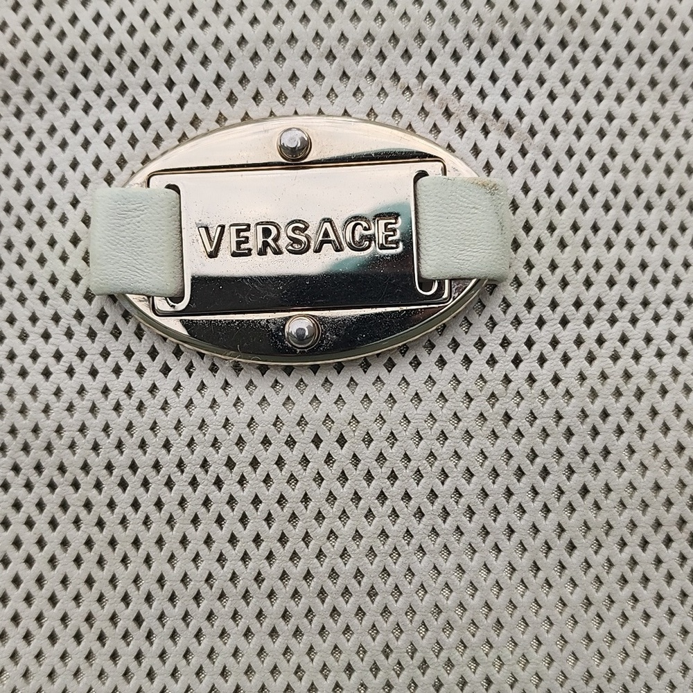 Versace Perforated Beige and Gold Leather Dome Shaped Satchel - Picture 2 of 14